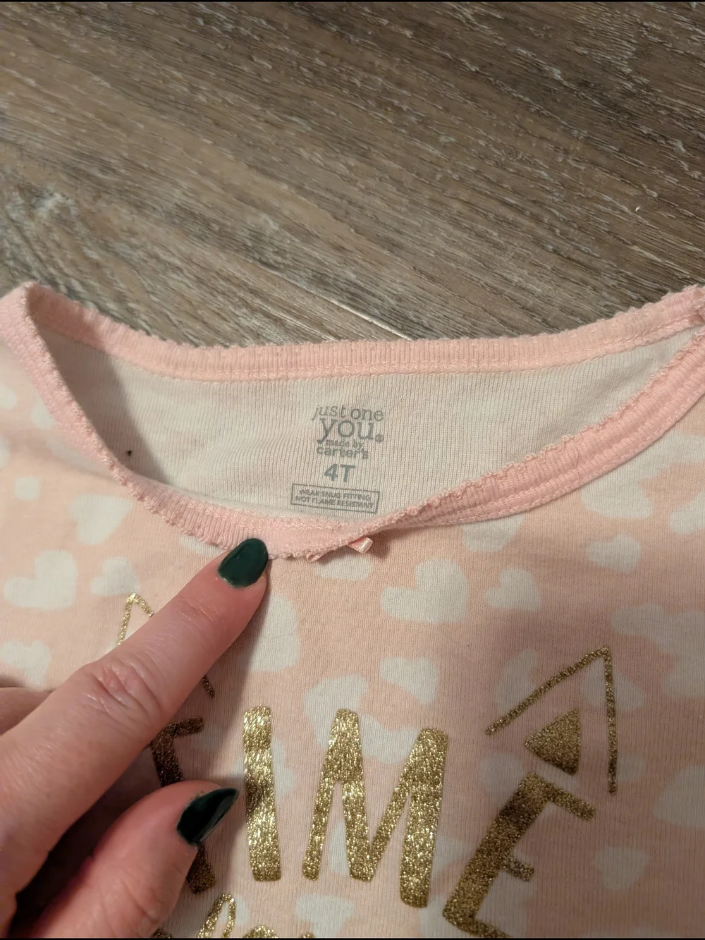 Girls Pink Heart-Pattern Pajama Set with Gold 'Cat Nap' Graphic